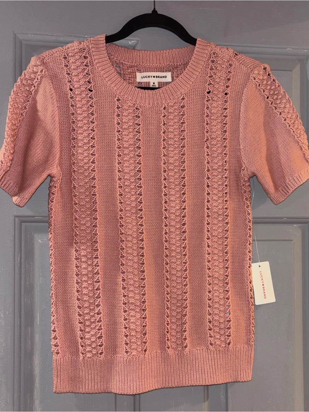Lucky Brand Pink Short-Sleeve Knit Sweater size Medium